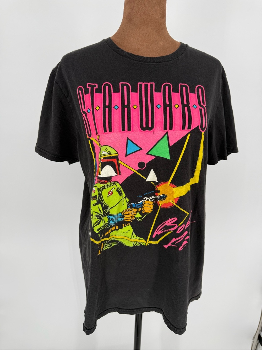 Star Wars Boba Fett Neon Retro 80s Graphic Tee Black Medium